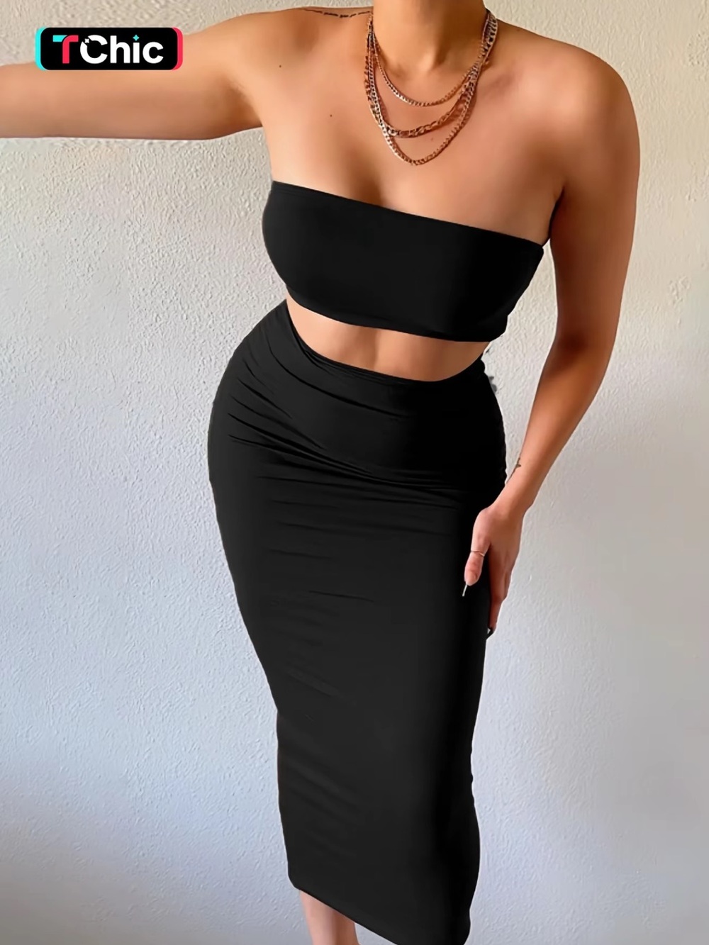 Strapless Crop Top & Midi Skirt Set